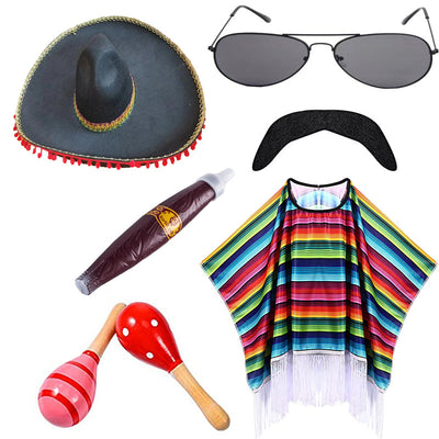 Capa Mexicana Disfraz Halloween - Poncho Fiesta Adulto e Infantil con Accesorios - Image 44