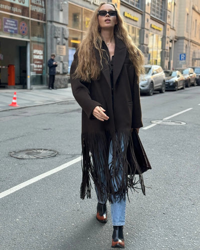Abrigo de Lana con Flecos para Mujer - Estilo Urbano - Image 35