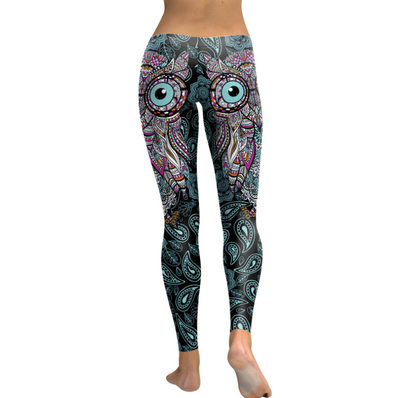 Leggins Deportivos Estampado Búho y Flores - Talla Plus Cintura Alta Elástica - Image 3