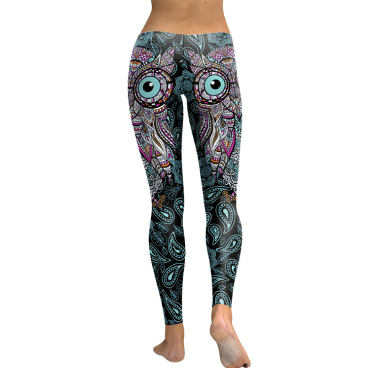 Leggins Deportivos Estampado Búho y Flores - Talla Plus Cintura Alta Elástica - Image 3