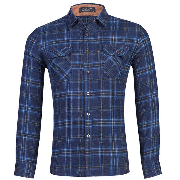 Camisa de Cuadros Doble Bolsa Manga Larga para Hombre
