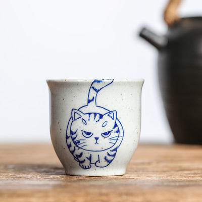 Taza de Té Porcelana Jingdezhen Gato Azul y Blanco - Image 4