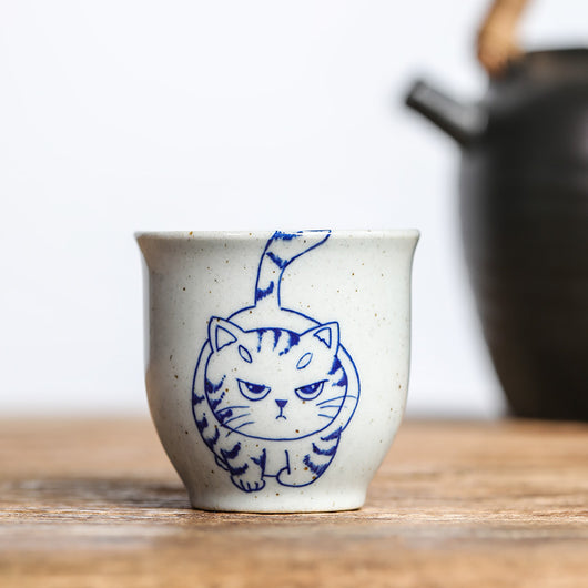 Taza de Té Porcelana Jingdezhen Gato Azul y Blanco - Image 4