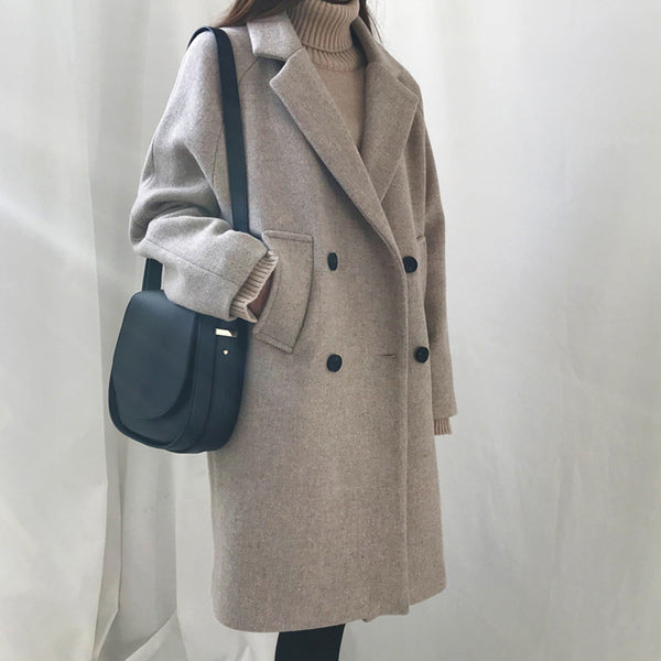 Abrigo de Lana Slim Largo Temperamento para Invierno