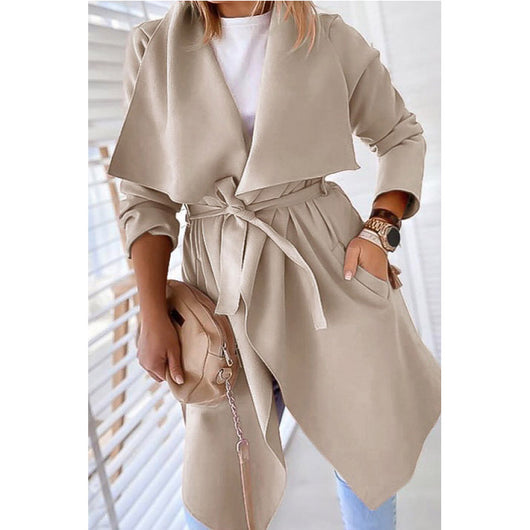 Abrigo Trench Coat Clásico de Color Sólido - Image 7