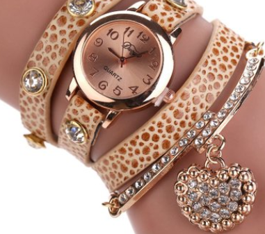 Wristwatch with Litchi Texture Diamond Pendant and PU Strap