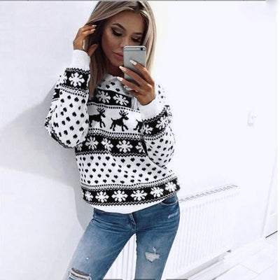 Suéter Navideño para Mujer con Diseño de Reno - Manga Larga Otoño Invierno - Image 2