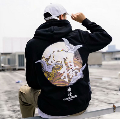 Sudadera Hoodie Estilo Chino con Grúas Bordadas - Diseño Suelto y Cómodo para Parejas - Image 6
