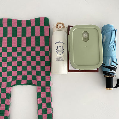 Bolso de Mano Tejido con Diseño a Cuadros - Image 5