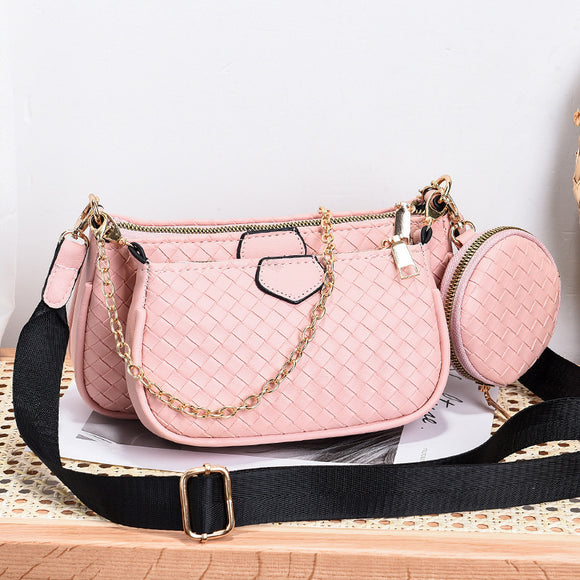 Bolso Crossbody de Cuero PU con Patrón Tejido