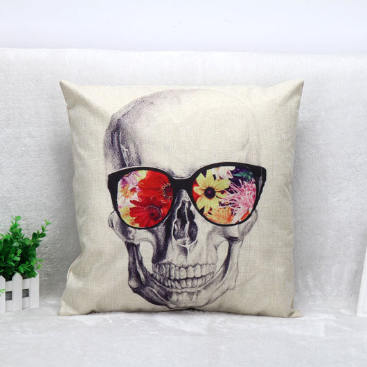 Funda de Almohada de Lino Calavera Colorida para Sofá - Image 3
