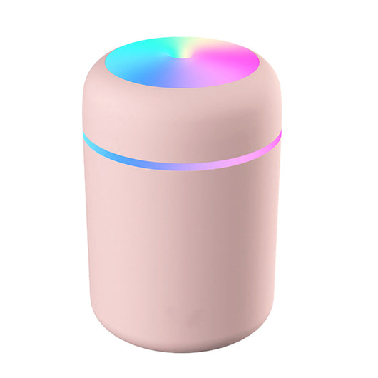 Dark gray ultrasonic aromatherapy essential oil diffuser with a colorful LED light band and rainbow top light. - Image 8