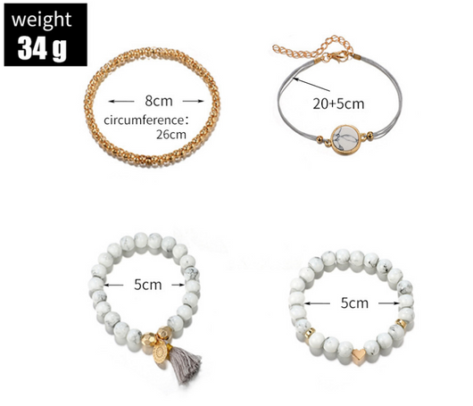Pulsera de Piedra Pine Geométrica Hueca con Flecos - Juego de 4 Piezas - Image 5