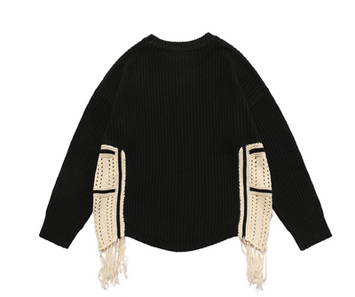 Suéter Holgado para Hombre con Detalles de Costura y Borlas - Image 7