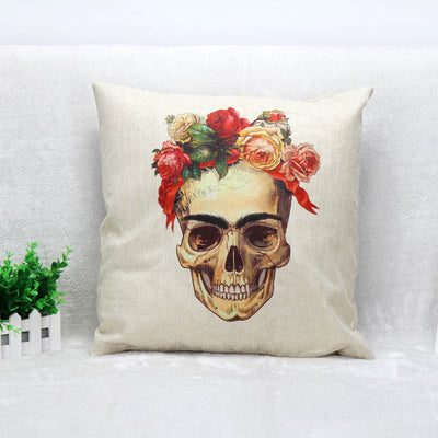 Funda de Almohada de Lino Calavera Colorida para Sofá - Image 4