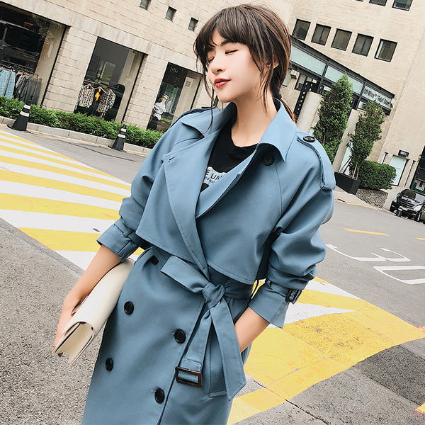 Abrigo Largo Suelto Estilo Hong Kong Azul