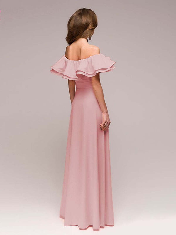 Vestido Largo Elegante Slim Fit con Hombros Descubiertos