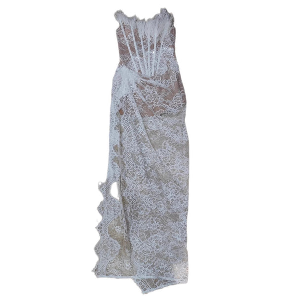 Vestido de Fiesta Elegante con Escote Tubo y Abertura Alta
