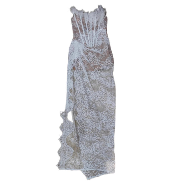 Vestido de Fiesta Elegante con Escote Tubo y Abertura Alta