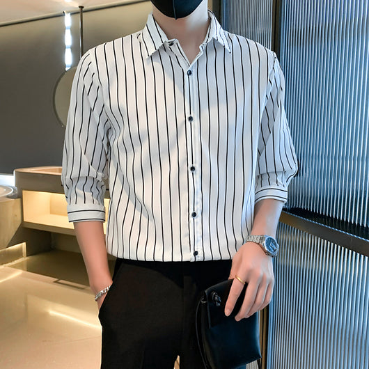 Camisa Casual de Rayas Blancas y Negras para Hombre - Image 4
