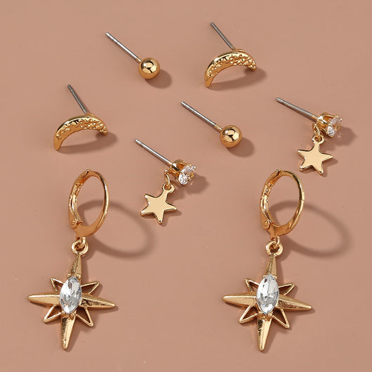 Set de 4 Aretes Lunares Brillantes - Diseño Moderno - Image 9