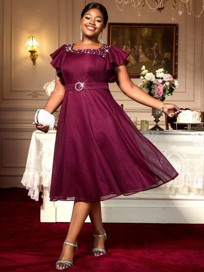 Vestido de Fiesta Elegante con Mangas Mariposa y Volantes para Bodas - Image 11