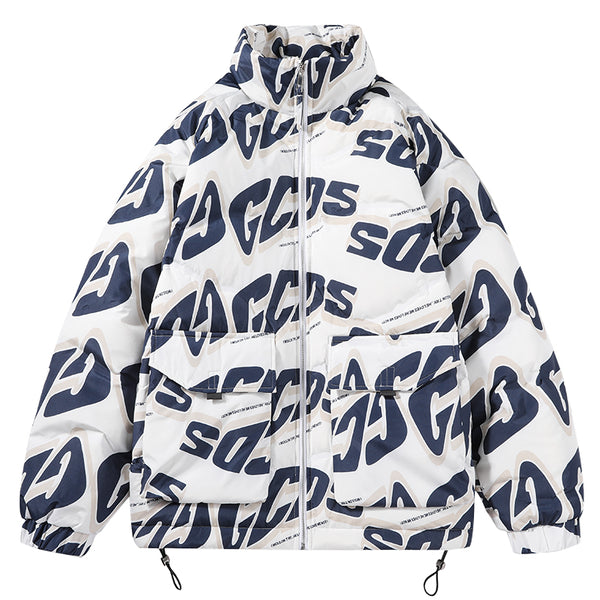 Chaqueta Acolchada Hombre Cuello Alto con Estampado de Letras