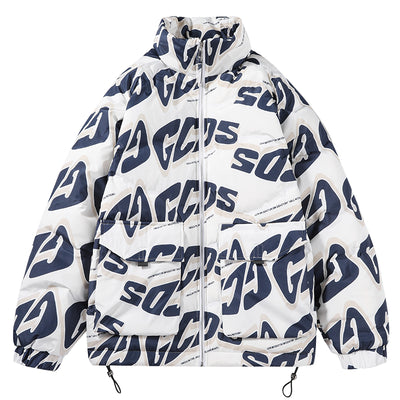 Chaqueta Acolchada Hombre Cuello Alto con Estampado de Letras