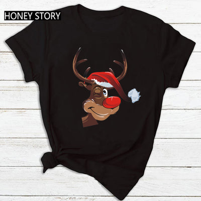 Playera Navideña Roja para Parejas - Diseño Reno y Santa - Image 15