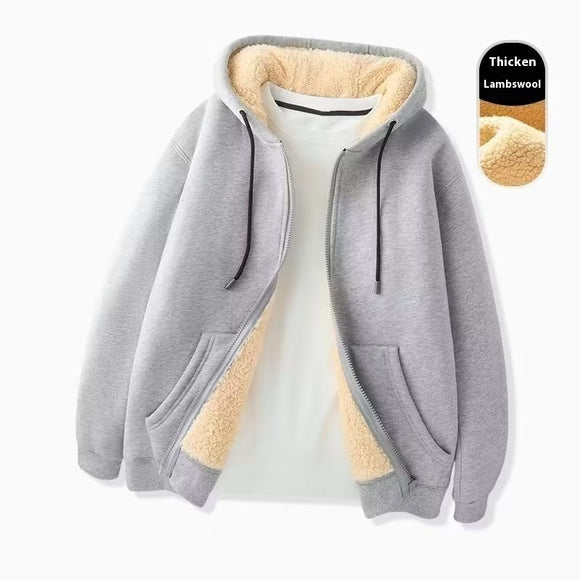 Chaqueta Sudadera de Lana de Cordero con Capucha y Cierre