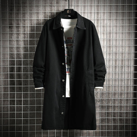 Abrigo Tipo Trench Denim Hombre Largo Casual Suelto - Image 3