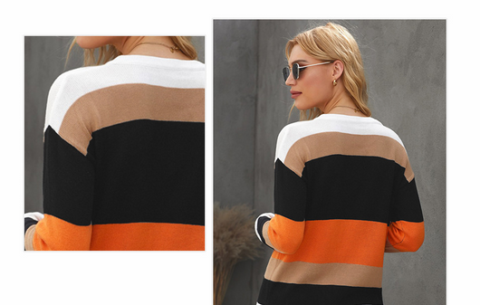 Suéter Mujer Otoño Invierno Rayas Contraste Cuello Redondo - Image 13