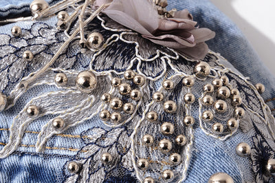 Chaqueta de Mezclilla con Flores Bordadas de Manga Larga - Image 9