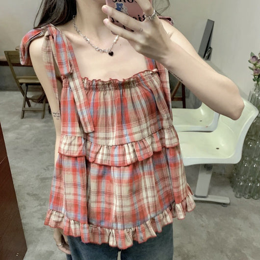 Chaleco Cuadriculado sin Mangas para Mujer - Top Versátil Primavera Verano - Image 5