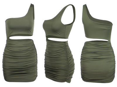 Vestido Asimétrico Plisado con Detalle de Bolsa en la Cadera - Image 25