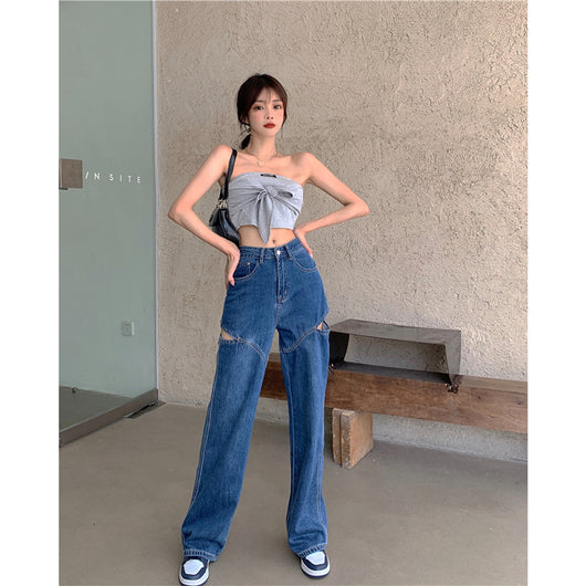 Jeans Verticales de Cintura Alta Suelta y Slim para Mujer