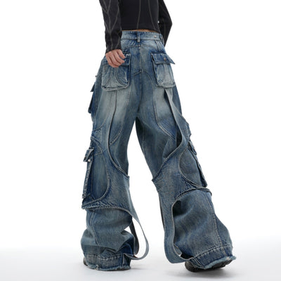 Pantalones Vaqueros Rectos Anchos Desgastados con Bolsillos Múltiples - Image 6
