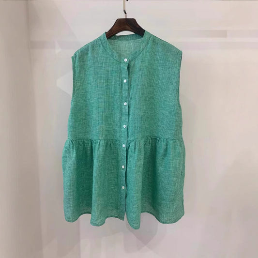 Vestido Bandage Artístico Retro Japonés de Lino para Mujer sin Mangas