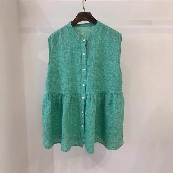 Vestido Bandage Artístico Retro Japonés de Lino para Mujer sin Mangas