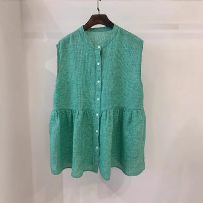 Vestido Bandage Artístico Retro Japonés de Lino para Mujer sin Mangas