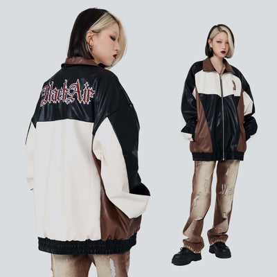 Chaqueta de Cuero PU con Costuras Retro Americano para Hombre