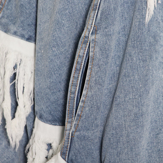 Chaqueta Denim Suelta con Detalles de Pespunte y Borlas - Image 6