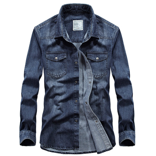 Camisa Denim Manga Larga para Hombre Talla Grande Cuello Solapa - Image 2