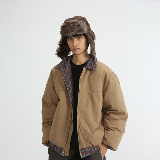 Abrigo Reversible de Algodón Acolchado con Cuello Tipo Polo - Estilo Retro Casual
