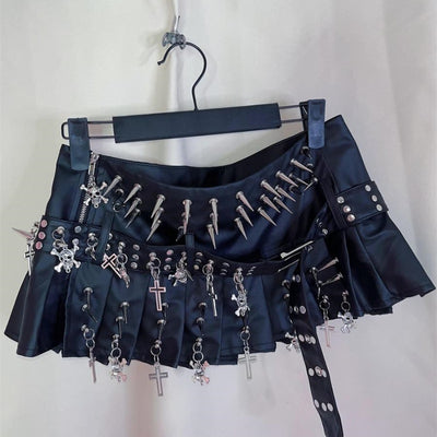 Falda de Cuero PU Plisada con Remaches y Calavera - Estilo Punk Callejero - Image 14
