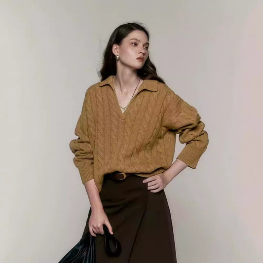 Suéter Polo de Lana Pura Estilo Old Money Relajado