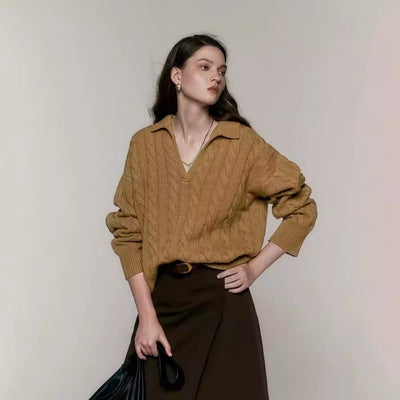 Suéter Polo de Lana Pura Estilo Old Money Relajado