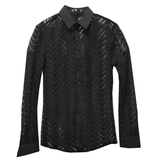 Camisa de Encaje Transparente para Hombre - Estilo Clubwear Moderno - Image 4