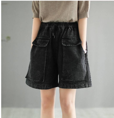 Shorts de Mezclilla Talle Alto Plus Size con Detalle Artístico Desgarrado y Pierna Ancha - Image 8