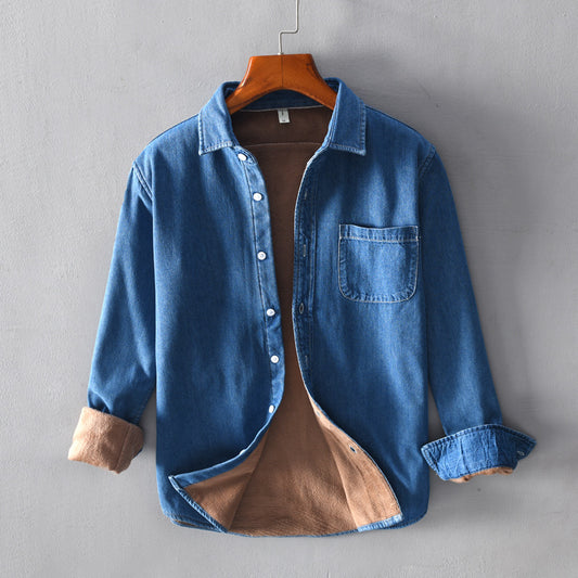Camisa Denim Suave Manga Larga Estilo Coreano Holgada de Algodón - Image 2